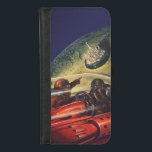 Vintage Science Fiction, futuristische Stadt auf d iPhone 8/7 Geldbeutel-Hülle<br><div class="desc">Vintages Bild der Reise und der Science Fiction des Transports mit einem klassischen Comic-Buch Retro-SciFi Weltraum und Planeten-Bild von Astronauten oder Außerirdischen reisen in einem Raumschiff über eine futuristische Metropole auf dem Mond.</div>