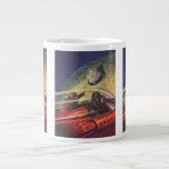 Vintage Science Fiction, futuristische Stadt auf d Jumbo-Tasse<br><div class="desc">Vintages Bild der Reise und der Science Fiction des Transports mit einem klassischen Comic-Buch Retro-SciFi Weltraum und Planeten-Bild von Astronauten oder Außerirdischen reisen in einem Raumschiff über eine futuristische Metropole auf dem Mond.</div>