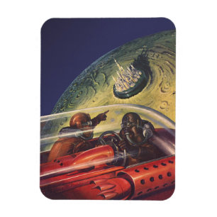 Vintage Science Fiction, futuristische Stadt auf d Magnet
