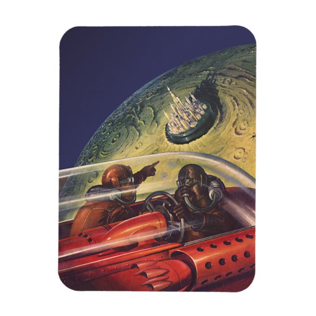 Vintage Science Fiction, futuristische Stadt auf d Magnet (Vertikal)
