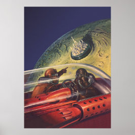 Vintage Science Fiction, futuristische Stadt auf d Poster