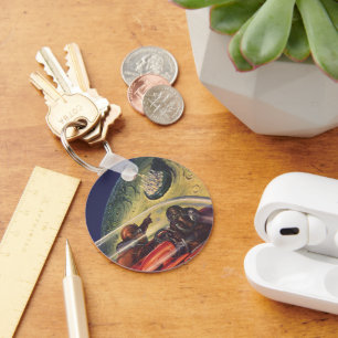 Vintage Science Fiction, futuristische Stadt auf d Schlüsselanhänger