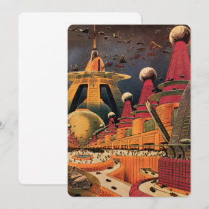 Vintage Science Fiction Futuristische Stadt Einlad Einladung