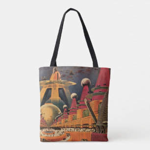 Vintage Science-Fiction futuristische Stadt fliege