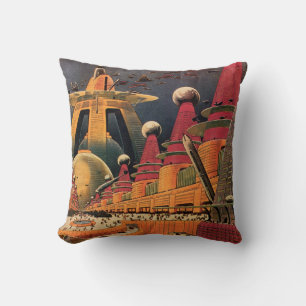 Vintage Science-Fiction futuristische Stadt fliege Kissen