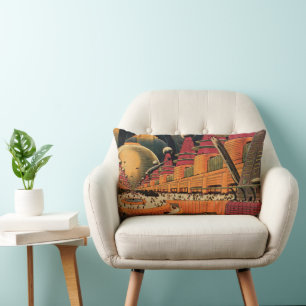 Vintage Science-Fiction futuristische Stadt fliege Lendenkissen
