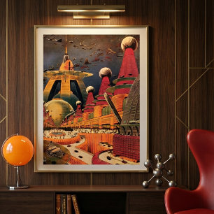 Vintage Science-Fiction futuristische Stadt fliege Poster