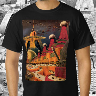 Vintage Science-Fiction futuristische Stadt fliege T-Shirt