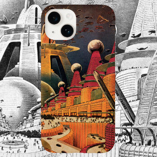 Vintage Science Fiction Futuristische Stadt Flying Case-Mate iPhone 14 Plus Hülle