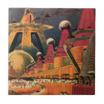 Vintage Science Fiction Futuristische Stadt Flying Fliese<br><div class="desc">Vintages Bild der Reise-und Transport-Science Fiction mit einem klassischen Comic-Buch Retro sci,  wenn urbane Umgebung mit einer Stadt der Zukunft. Die architektonischen Gebäude sind wie Kegel geformt und die Fahrzeuge fliegen wie Vögel,  während sich Menschenmassen durch die Metropole bewegen.</div>