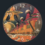 Vintage Science Fiction Futuristische Stadt Flying Große Wanduhr<br><div class="desc">Vintages Bild der Reise-und Transport-Science Fiction mit einem klassischen Comic-Buch Retro sci,  wenn urbane Umgebung mit einer Stadt der Zukunft. Die architektonischen Gebäude sind wie Kegel geformt und die Fahrzeuge fliegen wie Vögel,  während sich Menschenmassen durch die Metropole bewegen.</div>