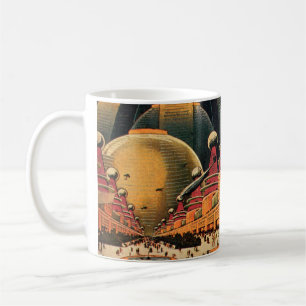 Vintage Science Fiction Futuristische Stadt Flying Kaffeetasse