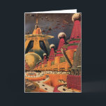 Vintage Science Fiction Futuristische Stadt Flying Karte<br><div class="desc">Vintages Bild der Reise-und Transport-Science Fiction mit einem klassischen Comic-Buch Retro sci,  wenn urbane Umgebung mit einer Stadt der Zukunft. Die architektonischen Gebäude sind wie Kegel geformt und die Fahrzeuge fliegen wie Vögel,  während sich Menschenmassen durch die Metropole bewegen.</div>