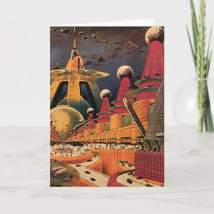 Vintage Science Fiction Futuristische Stadt Flying Karte