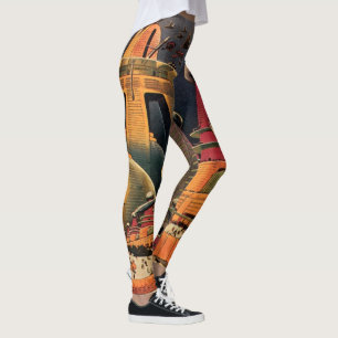 Vintage Science Fiction Futuristische Stadt Flying Leggings