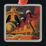 Vintage Science Fiction Futuristische Stadt Flying Ornament Aus Metall<br><div class="desc">Vintages Bild der Reise-und Transport-Science Fiction mit einem klassischen Comic-Buch Retro sci,  wenn urbane Umgebung mit einer Stadt der Zukunft. Die architektonischen Gebäude sind wie Kegel geformt und die Fahrzeuge fliegen wie Vögel,  während sich Menschenmassen durch die Metropole bewegen.</div>