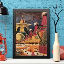 Vintage Science Fiction Futuristische Stadt Flying