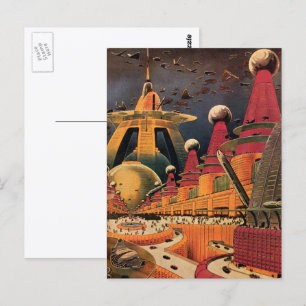 Vintage Science Fiction Futuristische Stadt Flying Postkarte