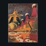 Vintage Science Fiction Futuristische Stadt Flying Postkarte<br><div class="desc">Vintages Bild der Reise-und Transport-Science Fiction mit einem klassischen Comic-Buch Retro sci,  wenn urbane Umgebung mit einer Stadt der Zukunft. Die architektonischen Gebäude sind wie Kegel geformt und die Fahrzeuge fliegen wie Vögel,  während sich Menschenmassen durch die Metropole bewegen.</div>