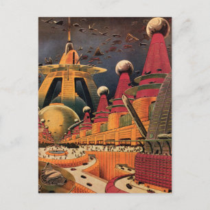 Vintage Science Fiction Futuristische Stadt Flying Postkarte