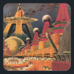 Vintage Science Fiction Futuristische Stadt Flying Quadratischer Aufkleber<br><div class="desc">Vintages Bild der Reise-und Transport-Science Fiction mit einem klassischen Comic-Buch Retro sci,  wenn urbane Umgebung mit einer Stadt der Zukunft. Die architektonischen Gebäude sind wie Kegel geformt und die Fahrzeuge fliegen wie Vögel,  während sich Menschenmassen durch die Metropole bewegen.</div>