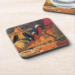 Vintage Science Fiction Futuristische Stadt Flying Untersetzer<br><div class="desc">Vintages Bild der Reise-und Transport-Science Fiction mit einem klassischen Comic-Buch Retro sci,  wenn urbane Umgebung mit einer Stadt der Zukunft. Die architektonischen Gebäude sind wie Kegel geformt und die Fahrzeuge fliegen wie Vögel,  während sich Menschenmassen durch die Metropole bewegen.</div>