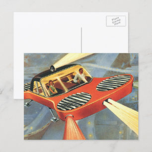 Vintage Science-Fiction futuristisches Flugauto Postkarte