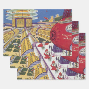 Vintage Science-Fiction, futuristisches New York C Geschenkpapier Set