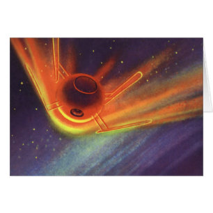 Vintage Science Fiction, glühende Rakete im Weltra