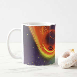 Vintage Science Fiction, glühende Rakete im Weltra Kaffeetasse