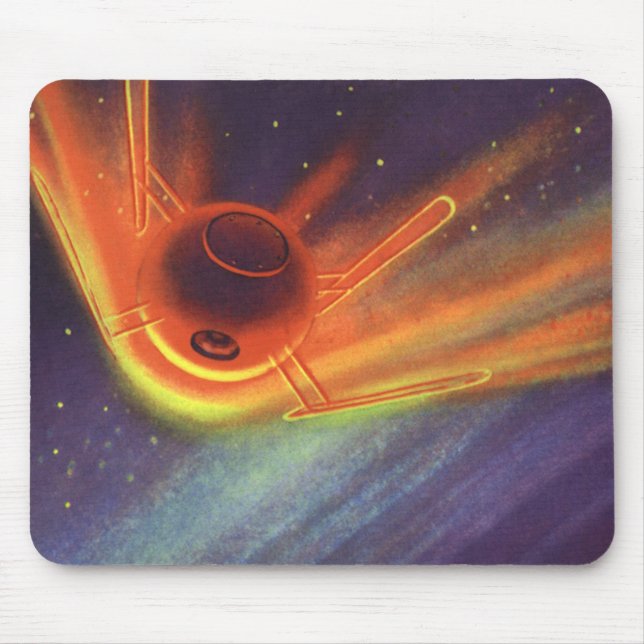 Vintage Science Fiction, glühende Rakete im Weltra Mousepad (Vorne)