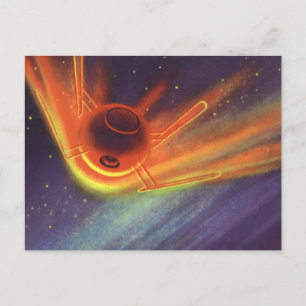 Vintage Science Fiction, glühende Rakete im Weltra Postkarte