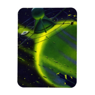 Vintage Science-Fiction grüner Planet mit Raumschi Magnet