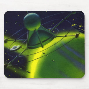 Vintage Science-Fiction grüner Planet mit Raumschi Mousepad