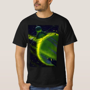 Vintage Science-Fiction grüner Planet mit Raumschi T-Shirt