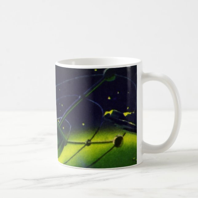 Vintage Science Fiction Grüner Planet w Raumschiff Tasse (Rechts)