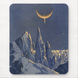 Vintage Science-Fiction, Halbmond-Schneeplanet Mousepad