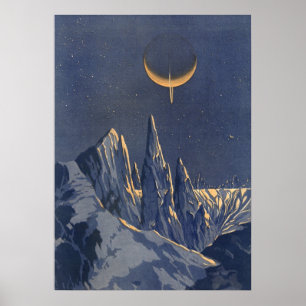 Vintage Science-Fiction, Halbmond-Schneeplanet Poster