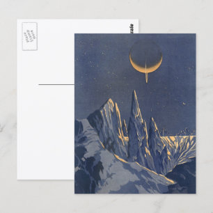 Vintage Science-Fiction, Halbmond-Schneeplanet Postkarte