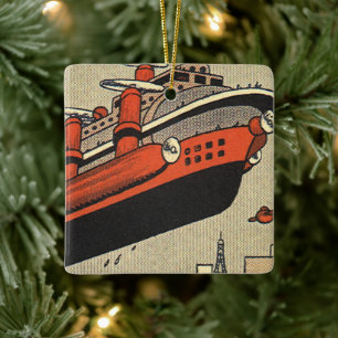Vintage Science-Fiction-Kreuzfahrtschiff-Hubschrau Keramikornament