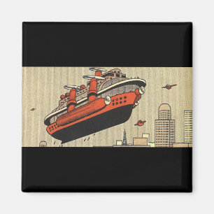 Vintage-Science-Fiction-Kreuzfahrtschiff-Hubschrau Magnet