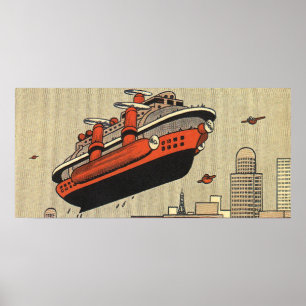 Vintage Science-Fiction-Kreuzfahrtschiff-Hubschrau Poster