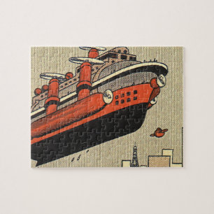 Vintage Science-Fiction-Kreuzfahrtschiff-Hubschrau Puzzle