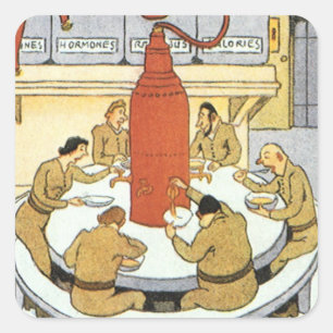 Vintage Science-Fiction, Labortechniker essen Quadratischer Aufkleber