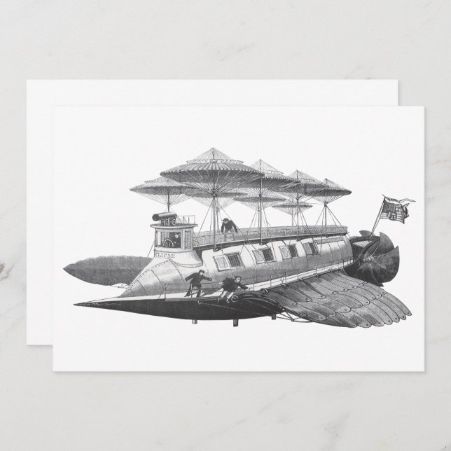 Vintage Science Fiction Luftschiff Einladung (Vorne/Hinten)