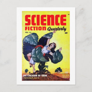 Vintage Science Fiction Mann isst Pflanze Postkarte