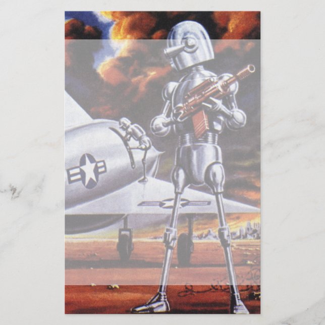 Vintage Science Fiction-Militärroboter-Soldaten Briefpapier (Vorderseite)