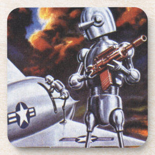 Vintage Science-Fiction Militärroboter Soldaten Untersetzer