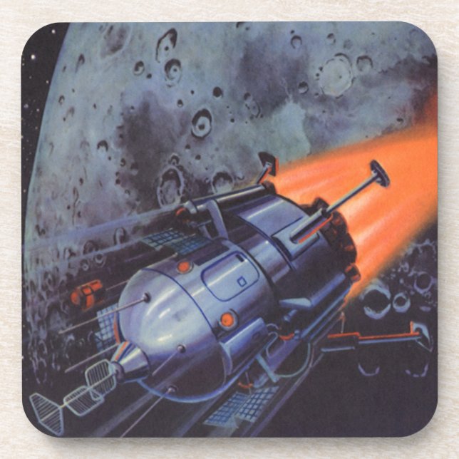 Vintage Science Fiction, Mondrakete abstrahlen Untersetzer (Vorderseite)