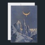 Vintage Science Fiction, Mondschneeplanet<br><div class="desc">Vintage Illustration futuristische Science Fiction Planeten und Weltraumbild. Ein 50er Retro-Sci-Fi-Comic Buch-Design mit einem fremden Planeten bedeckt mit Eis und Schnee in der Nacht mit einem Halbmond über den Bergen im Winter.</div>